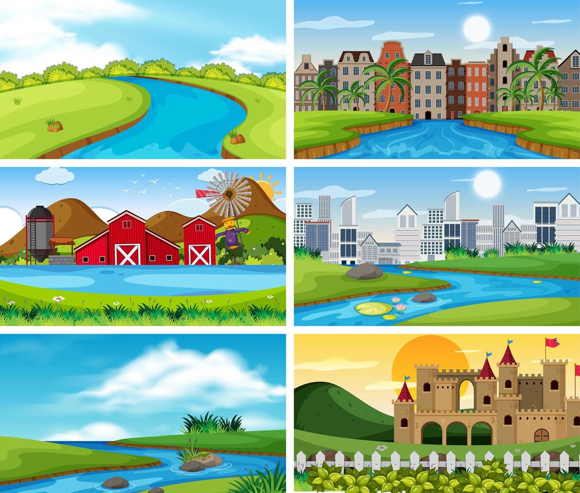 A set of outdoor scene including river vector