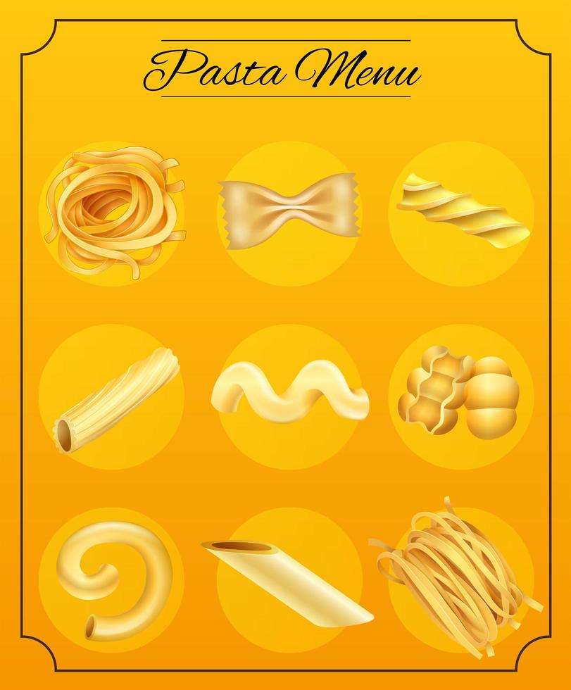 Different Pasta Noodle on the Menu vector