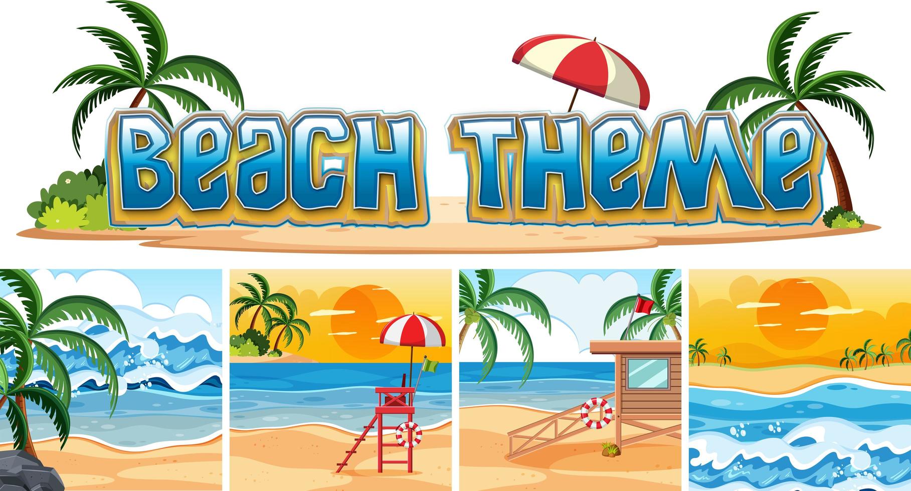 Set of beach background vector