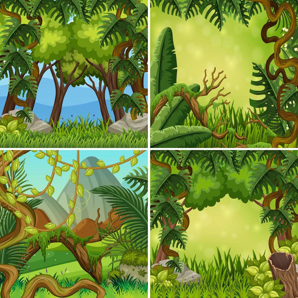 A set of jungle landscape vector