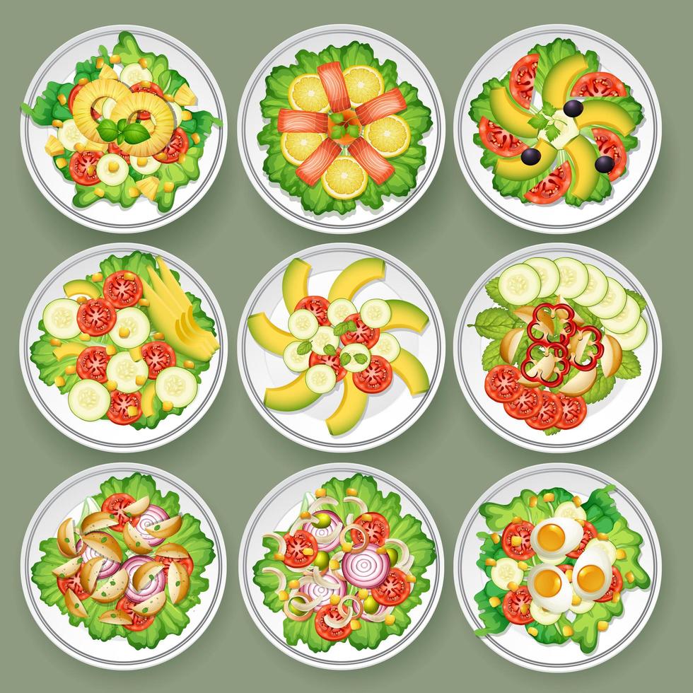 Conjunto de ensaladas diferentes vector