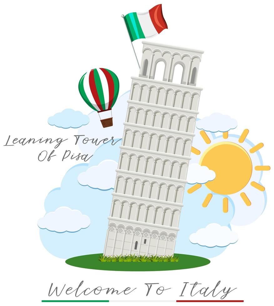 Bienvenido a Italia con la torre inclinada de Pisa vector