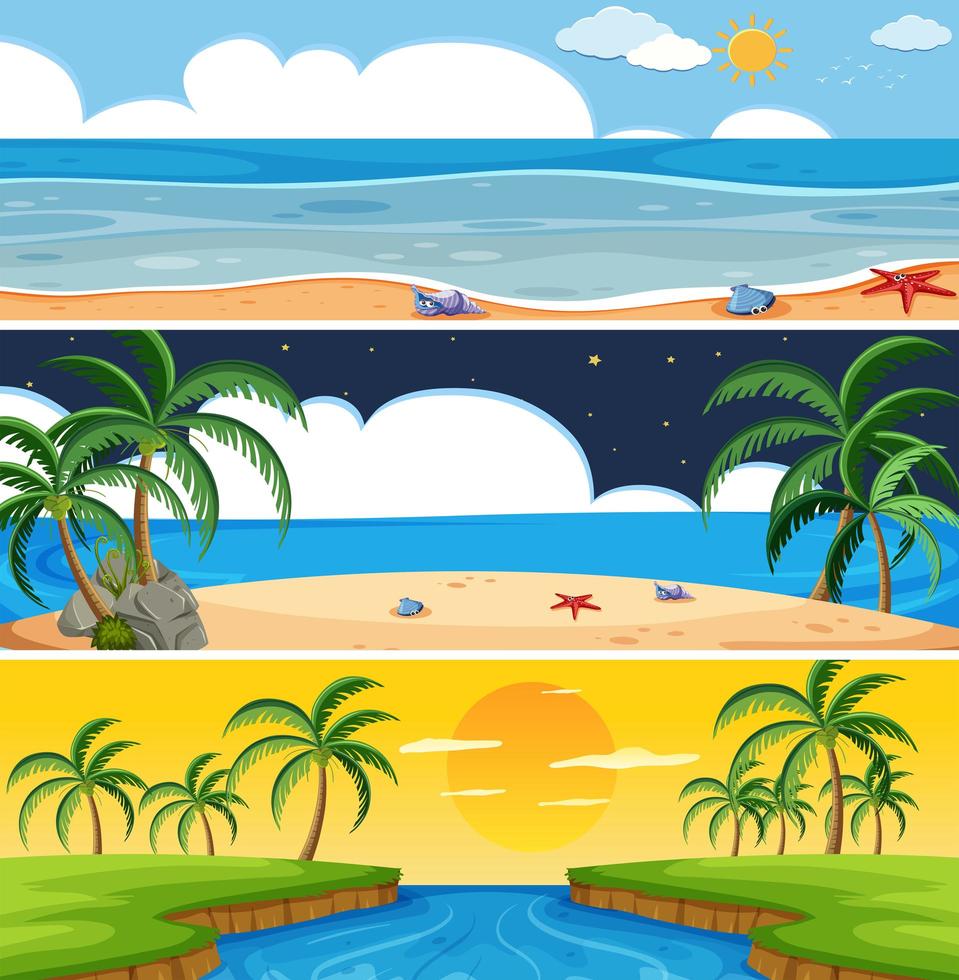 Set of summer beach landscape vector