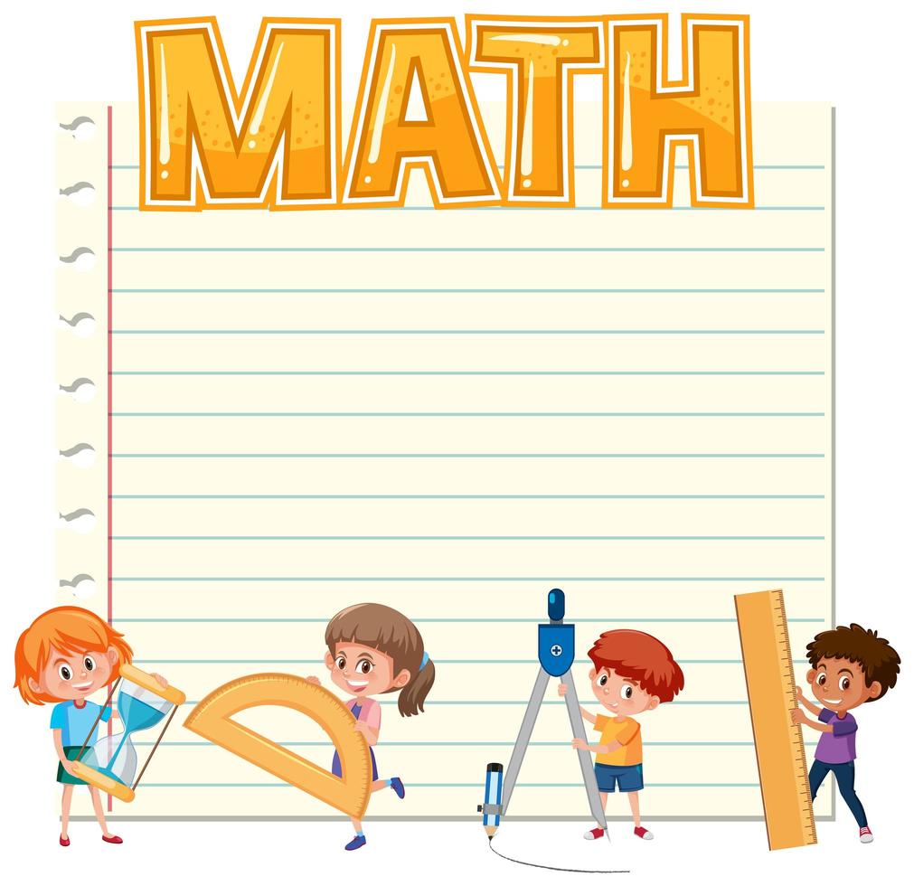 Blank paper with kids and math equipments vector