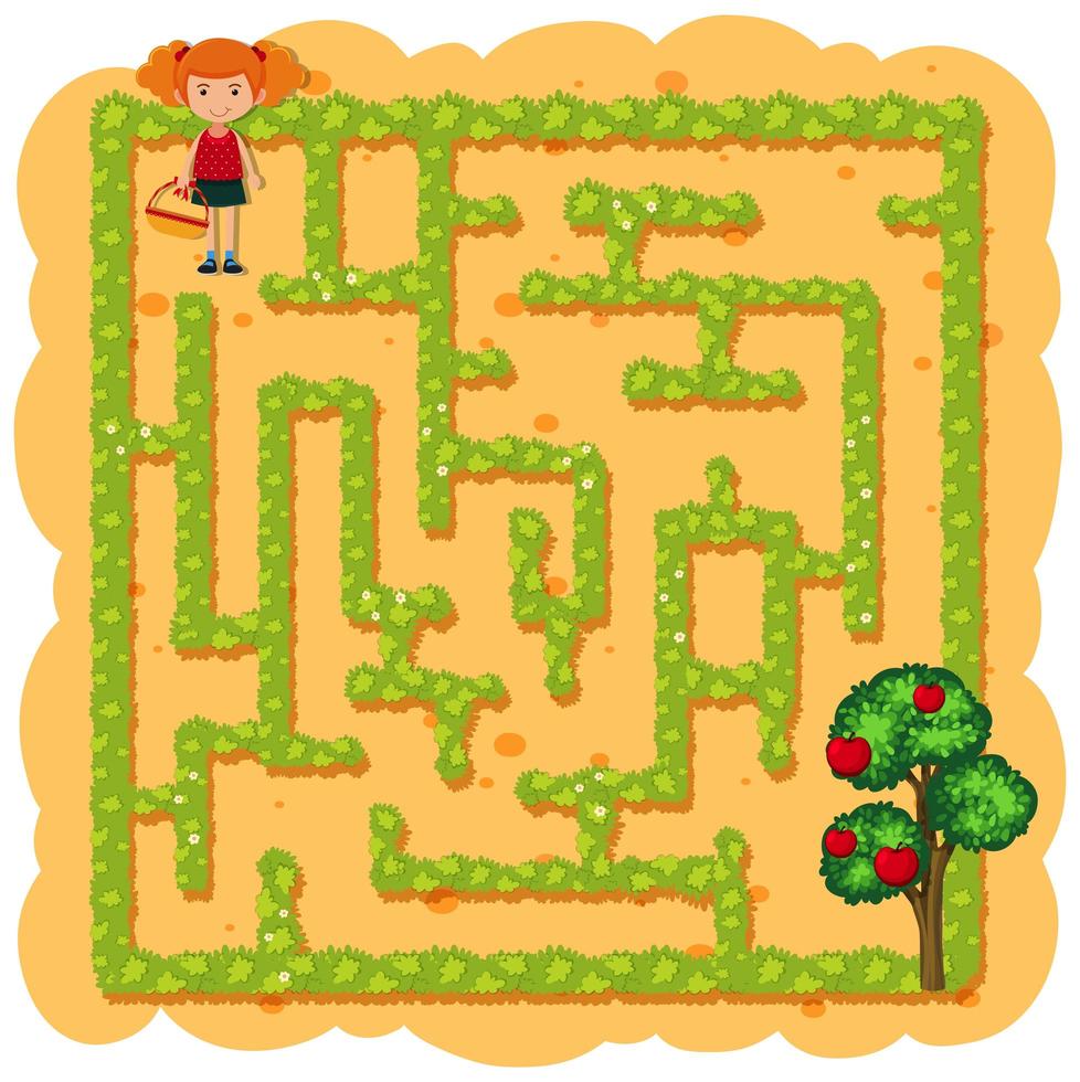 A girl picking fruit maze game vector