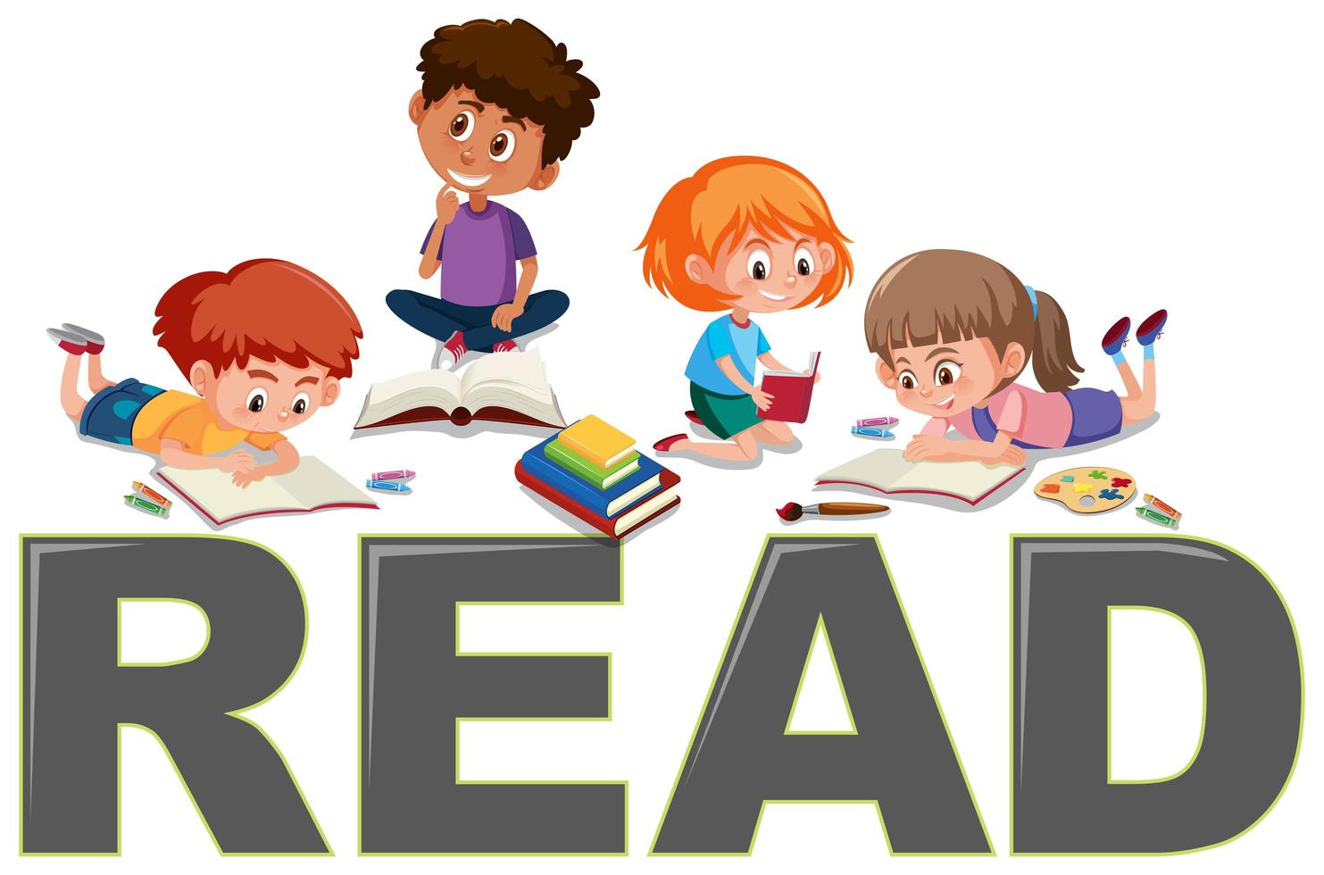 Group of children reading vector