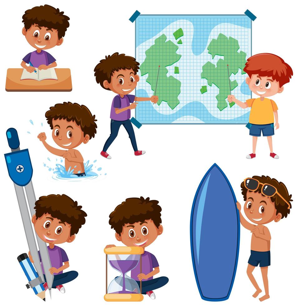 Set of boy activity character vector