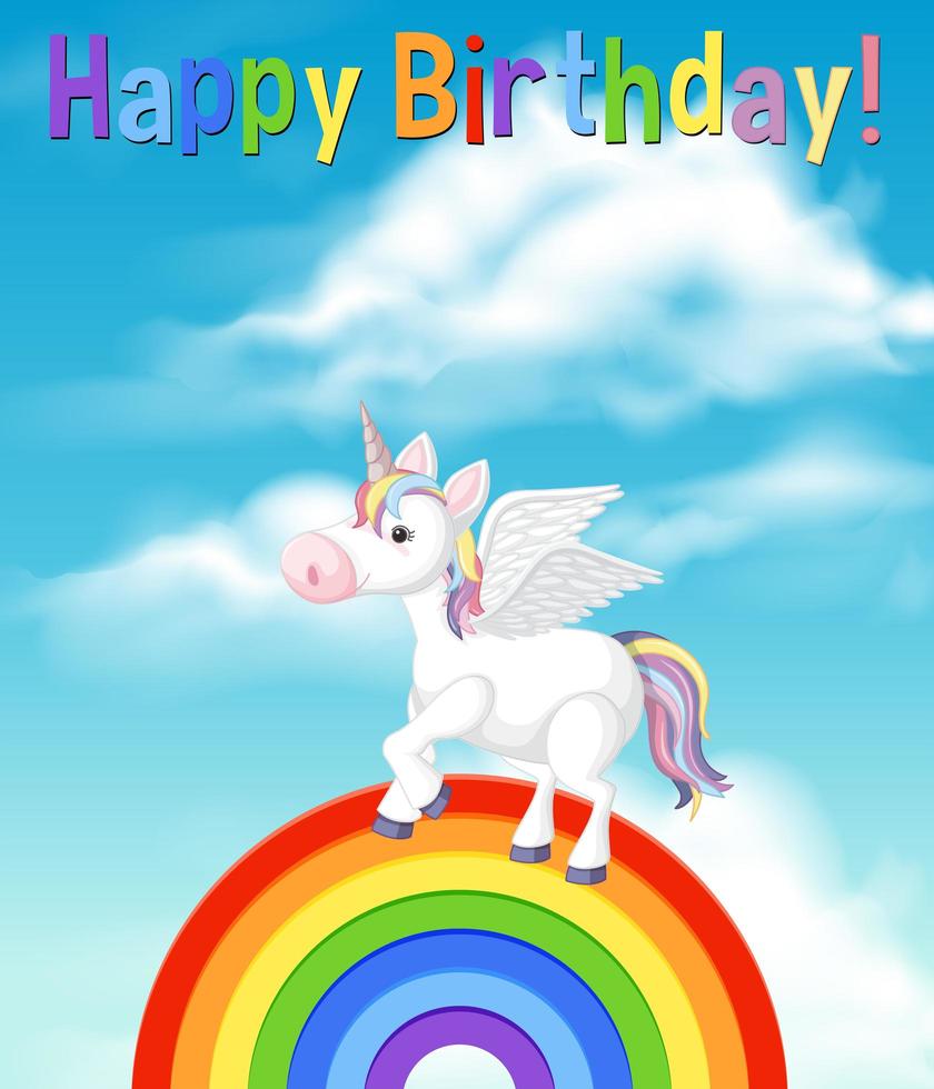 Una tarjeta de feliz cumpleaños con unicornio vector