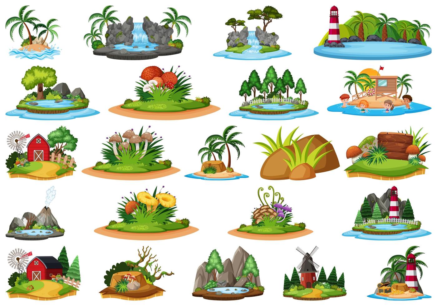 Large group of isolated islands scenes vector