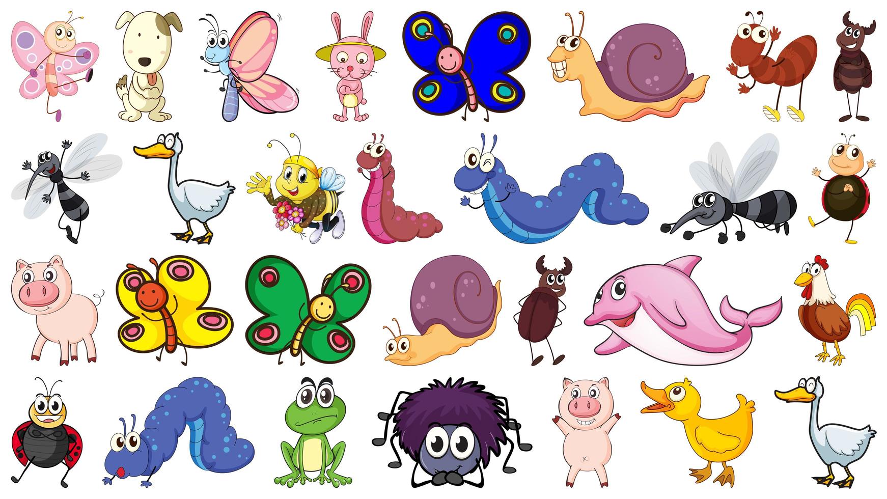 Set of animal and bug characters vector