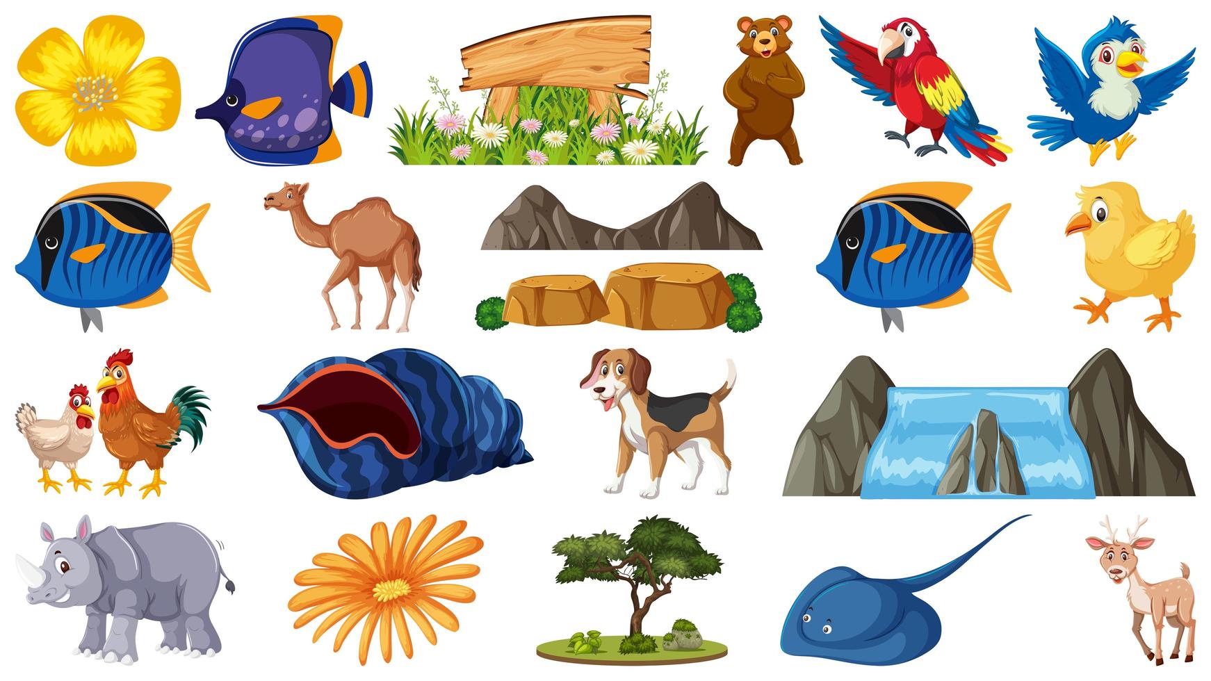 Conjunto de animales y objetos de la naturaleza. vector