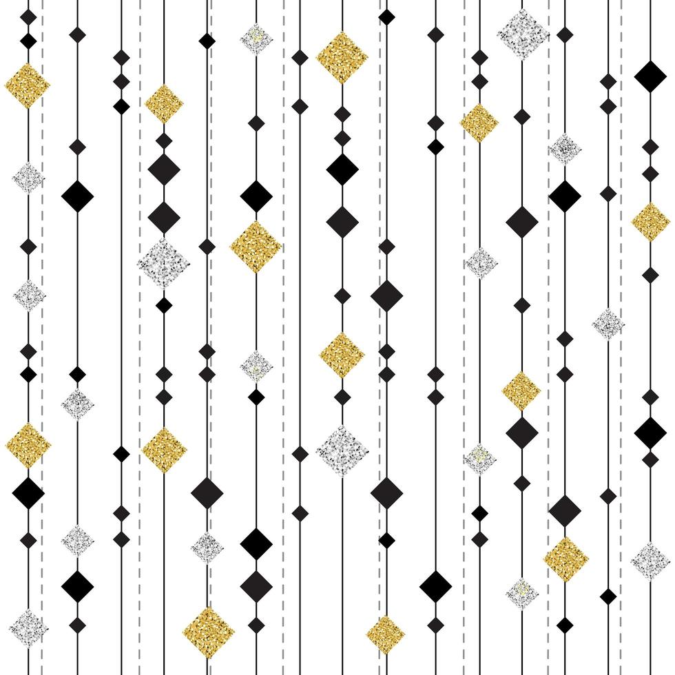 seamless silver and gold glitter pattern on white background from square and line vector