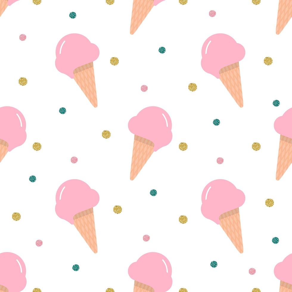 seamless colourful ice cream in a waffle cone pattern vector