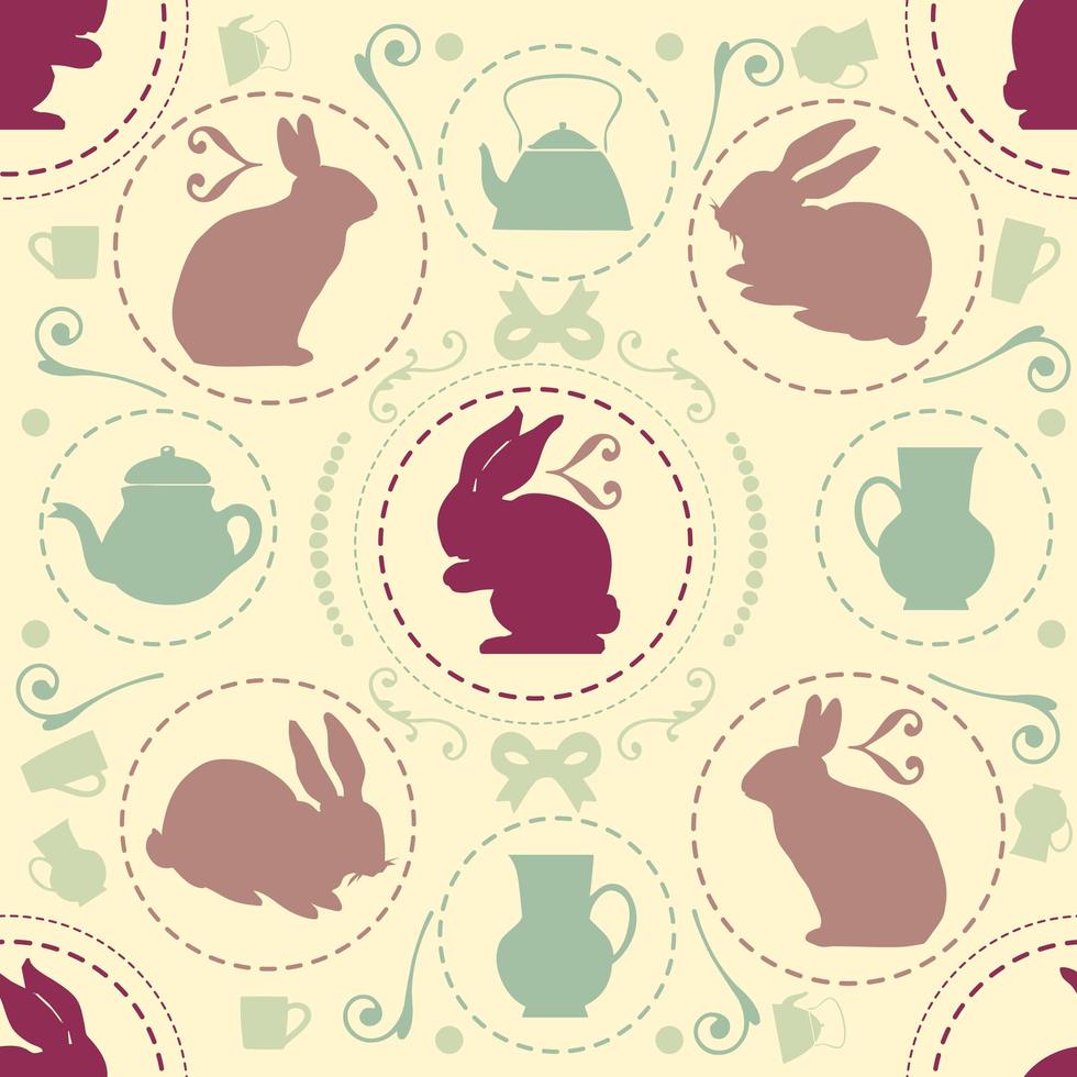 seamless sweet vintage pattern background with rabbit and teapot vector