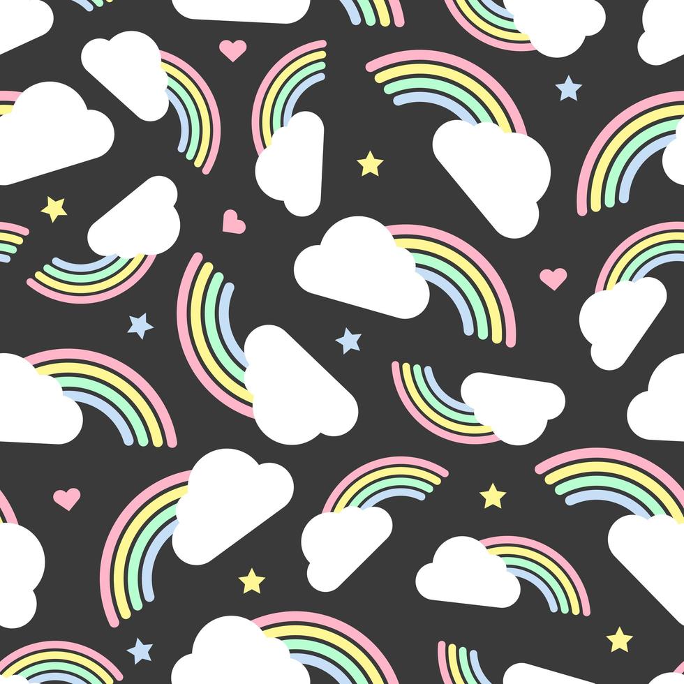 seamless colorful rainbow and cloud pattern vector