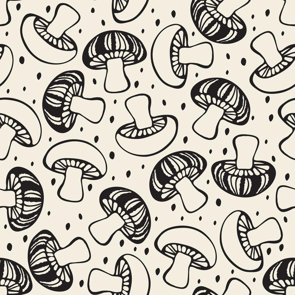 seamless monochrome hand drawn doodle mushroom pattern background vector