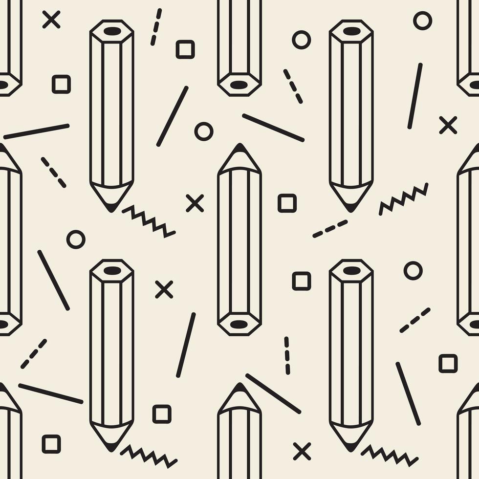 seamless monochrome pencil with geometric pattern background vector