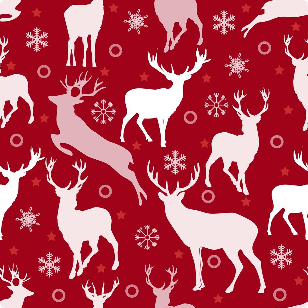 Christmas seamless pattern with reindeer  and snowflake on red background vector