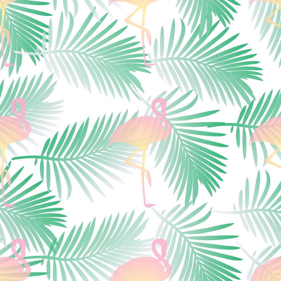 Seamless pattern background  with flamingos and palm leaf vector