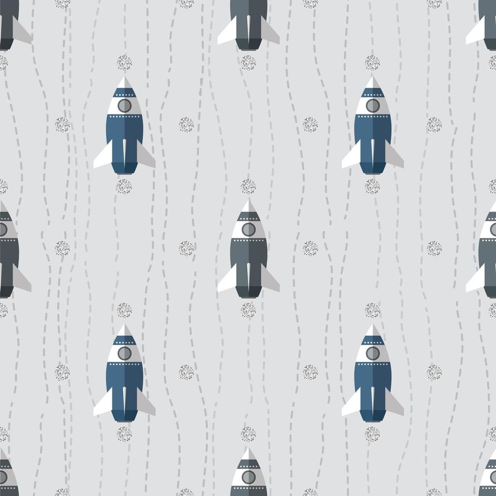 Seamless planet space pattern background with rockets and silver star dot glitter vector