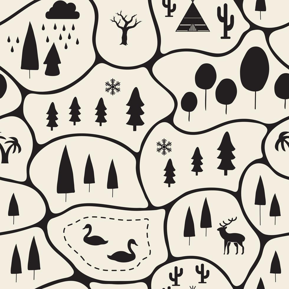 seamless abstarct monochrome hand drawn earth map pattern background vector