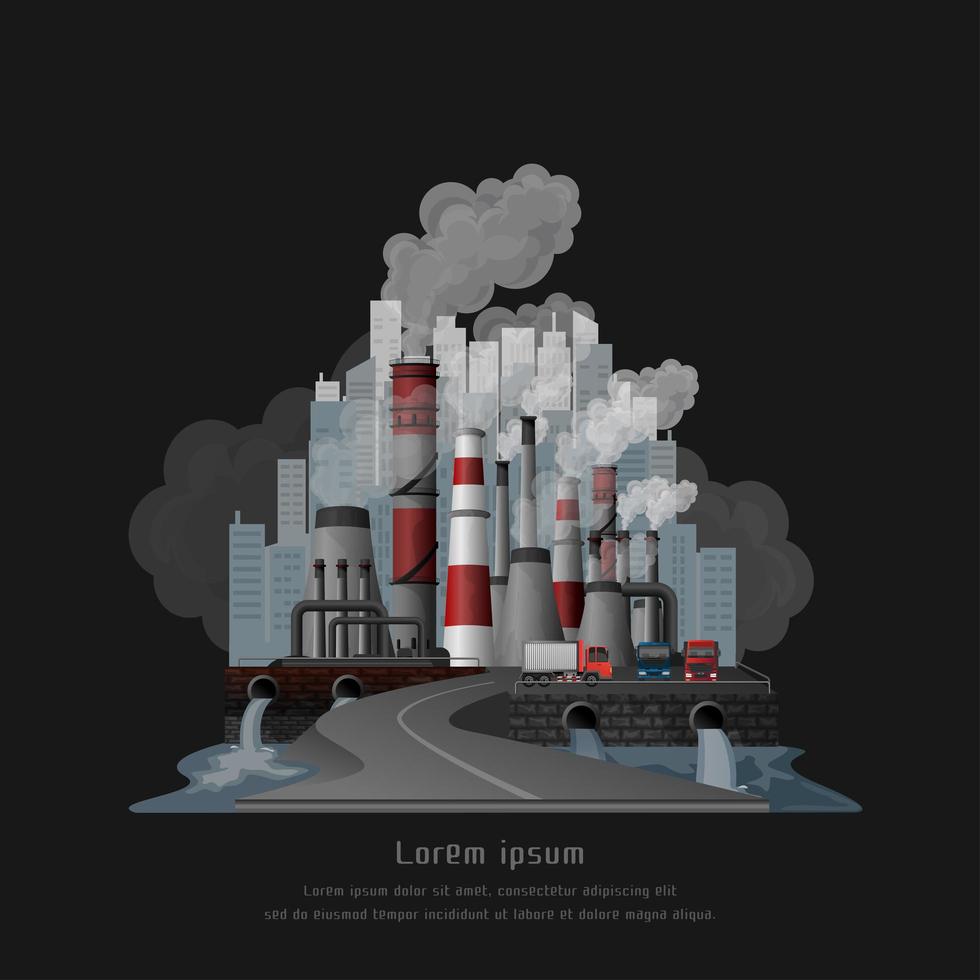 Urban landscape polluted atmosphere from emissions of factories vector