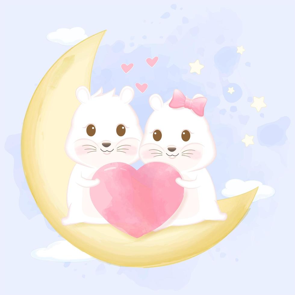 Couple hamsters on crescent moon vector