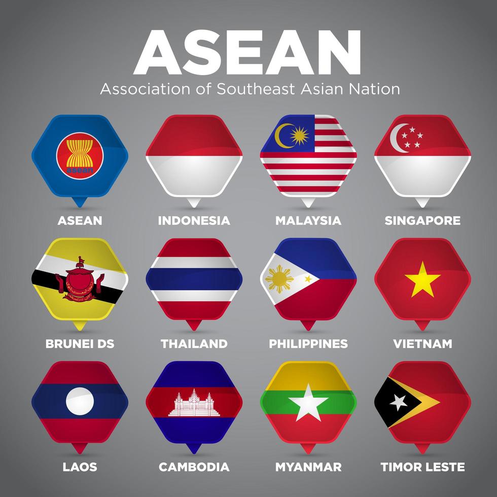 ASEAN Pin Point Nation Flags vector
