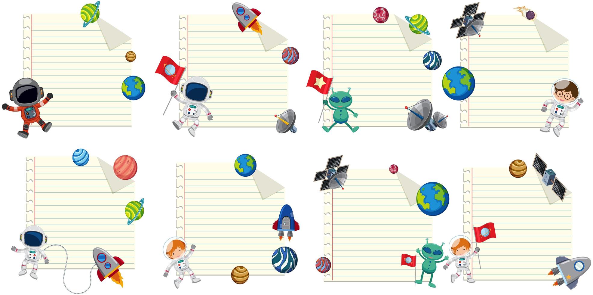 Set of space note templates vector
