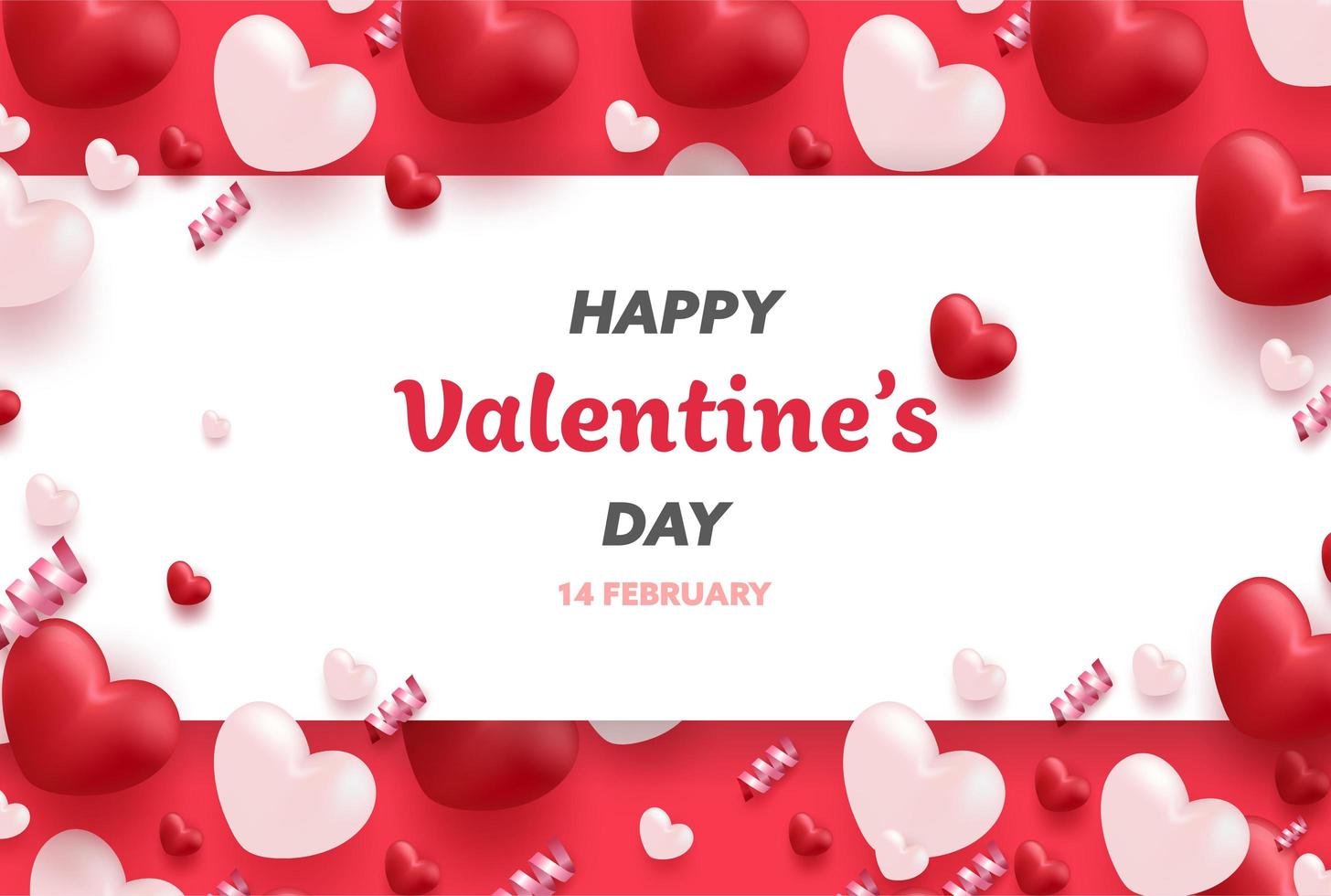 Banner de feliz día de San Valentín con corazones de lujo rojo y rosa vector