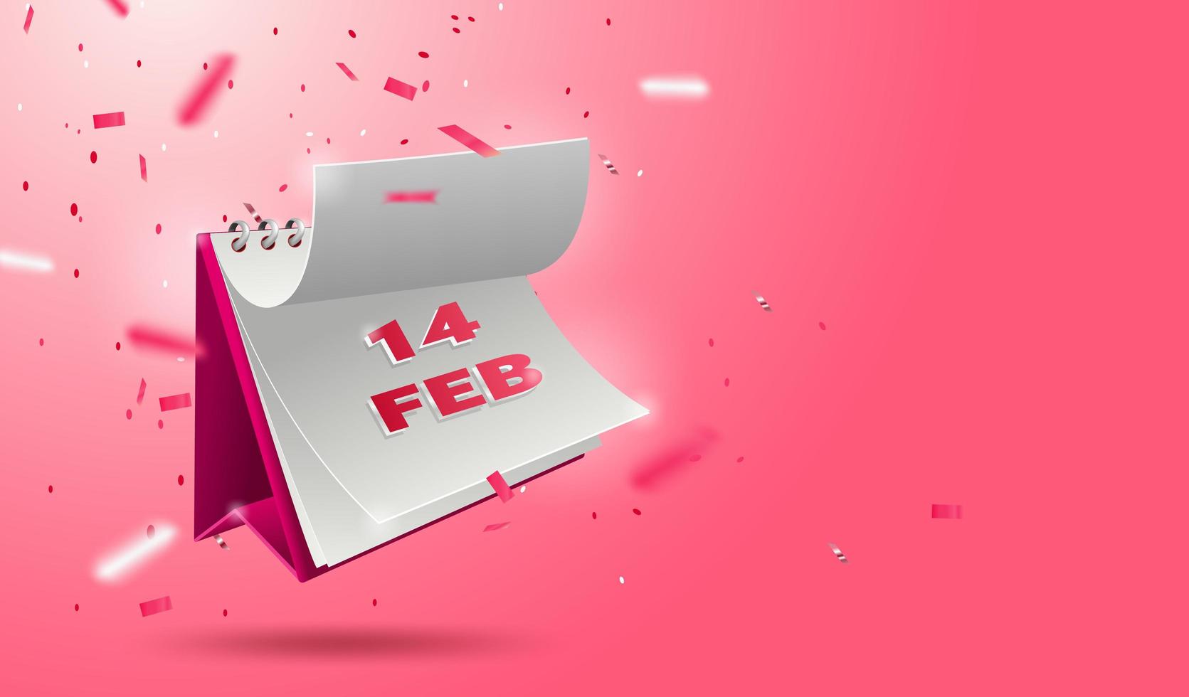 Banner de San Valentín con calendario abierto 3d vector