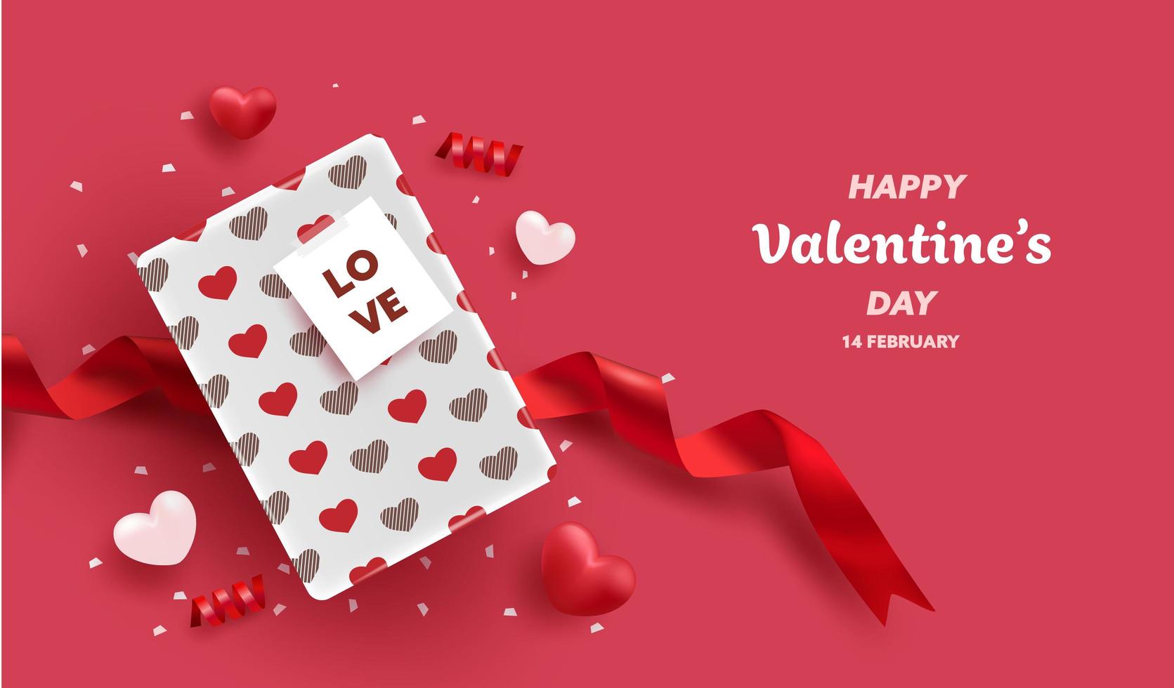 Tarjeta de felicitación de caja de regalo feliz día de San Valentín vector