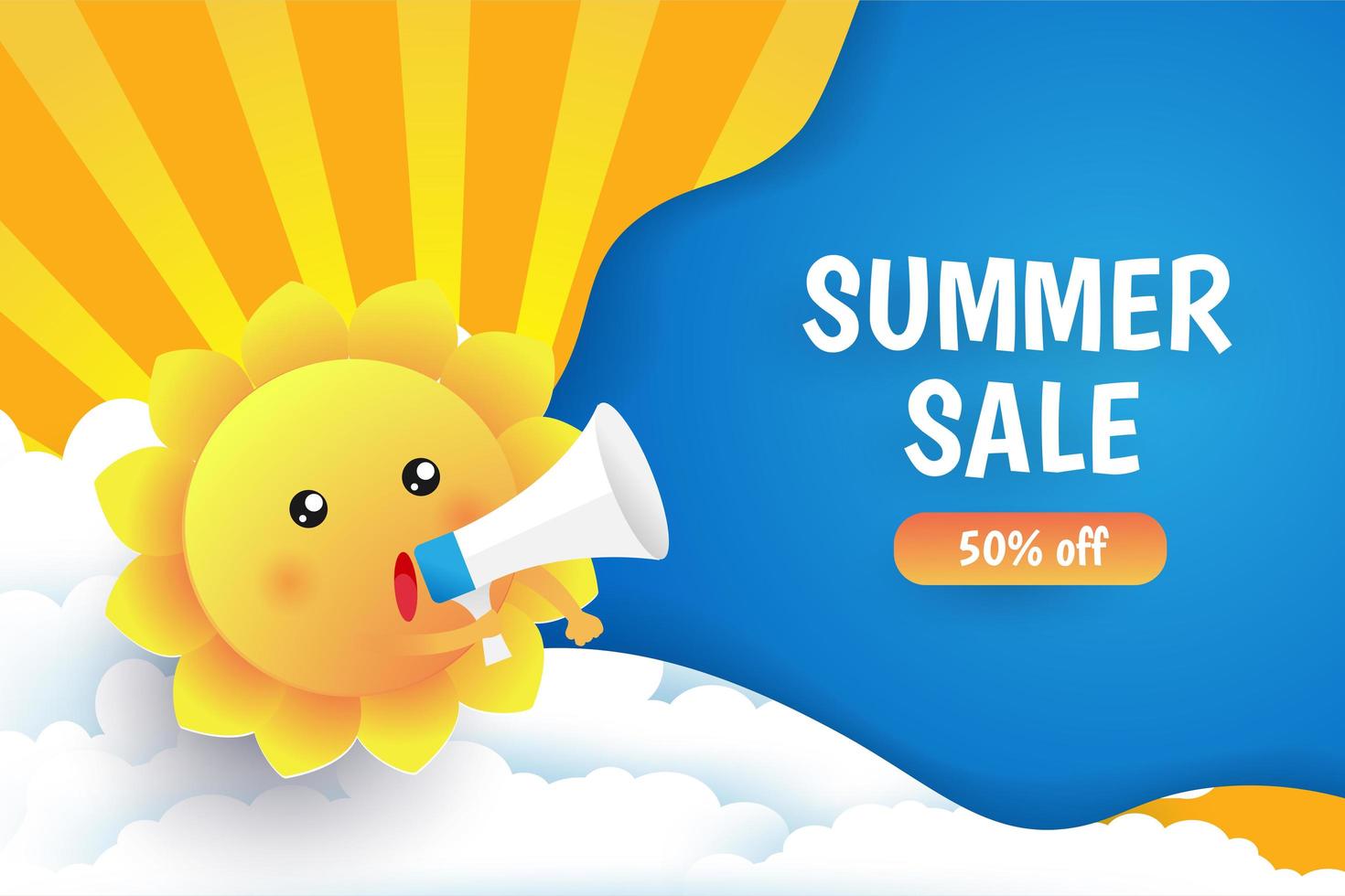 Hermoso sol con megáfono anuncio fondo de venta de verano vector