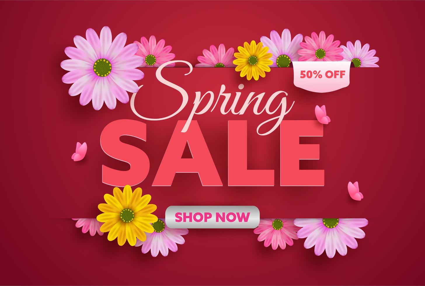 Spring sale background design with colorful flowers vector