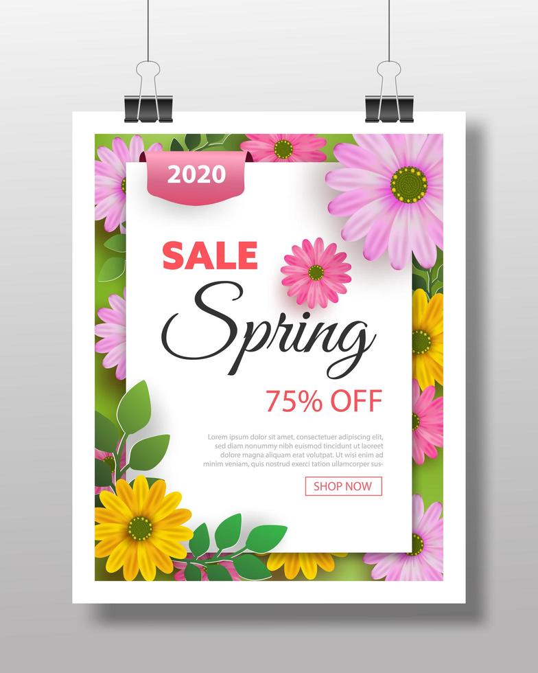 Diseño de fondo de venta de primavera con flores de colores vector