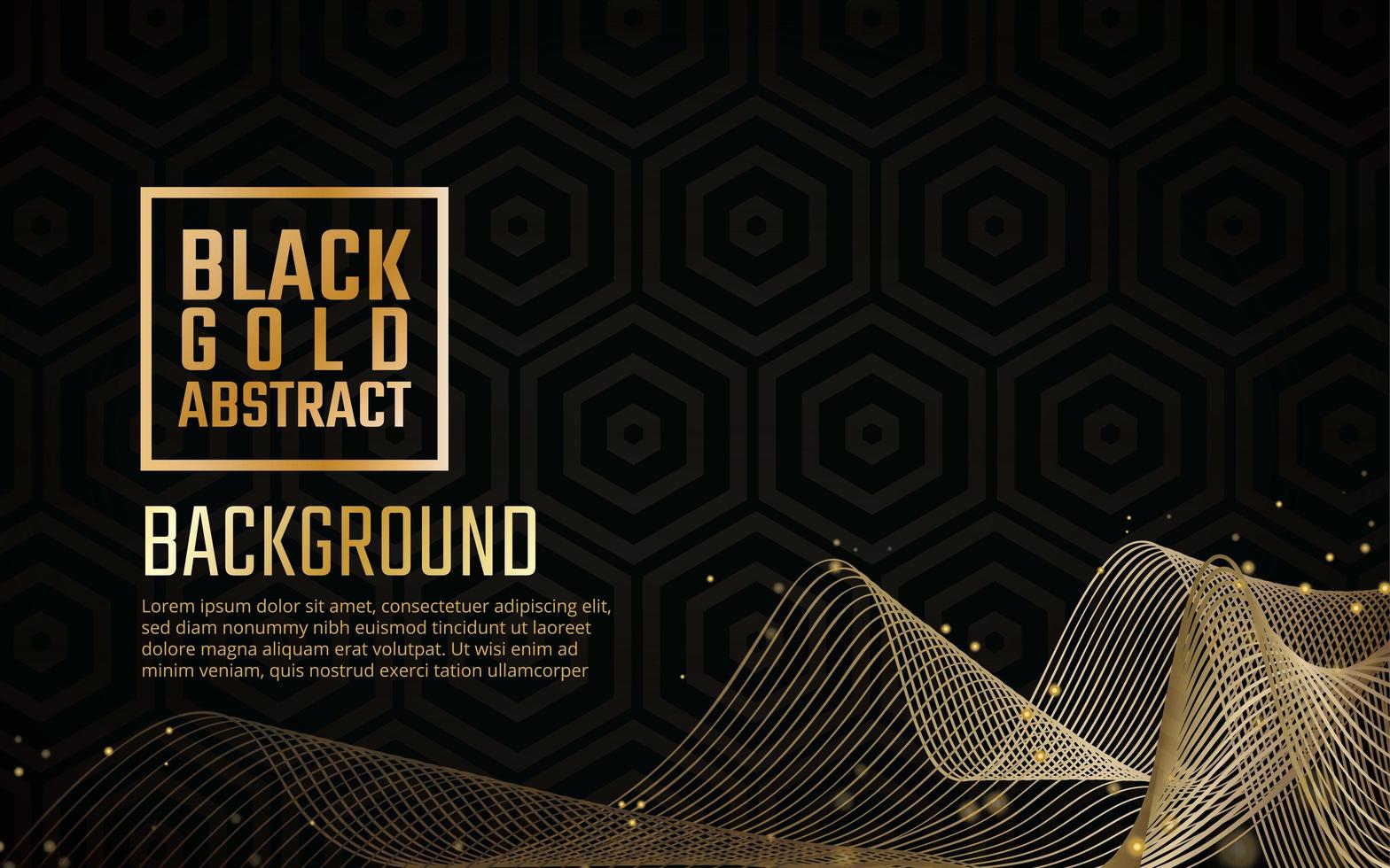 Oro negro elegante remolino y fondo hexagonal vector