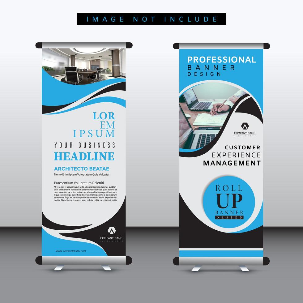 blue rounded shape roll up banner vector