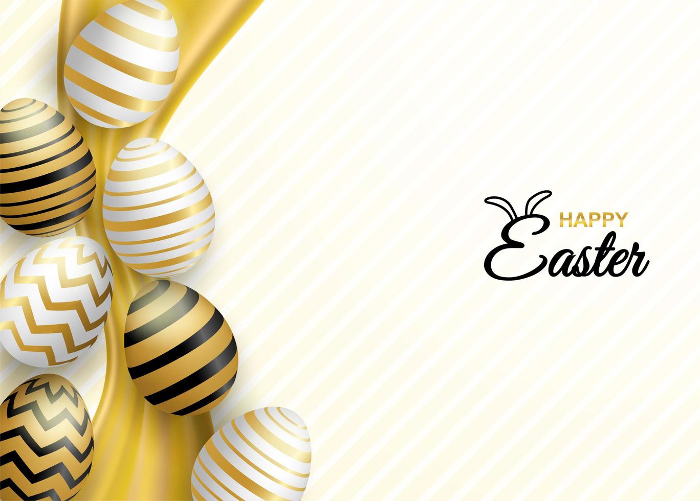 Saludo de celebración de Pascua con huevos de Pascua blancos y dorados vector