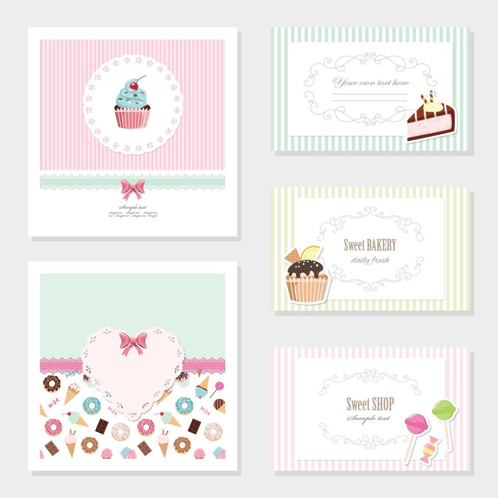 Cute sweets card templates set vector