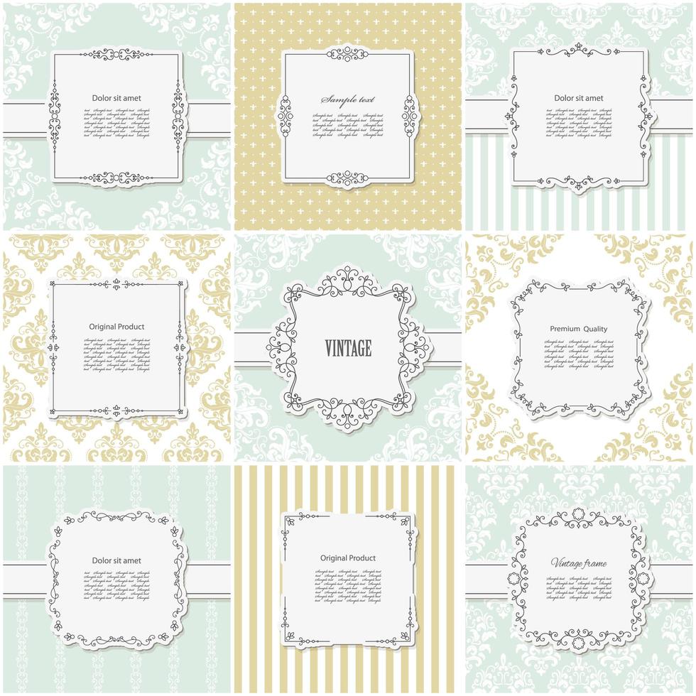 Elegant frame pattern set in blue and beige vector