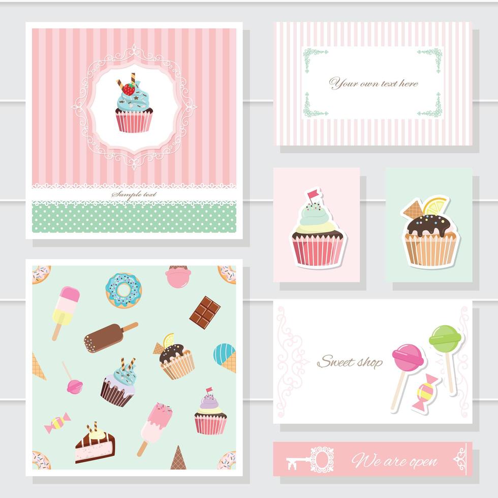 Plantillas de tarjetas lindas para confitería o panadería vector