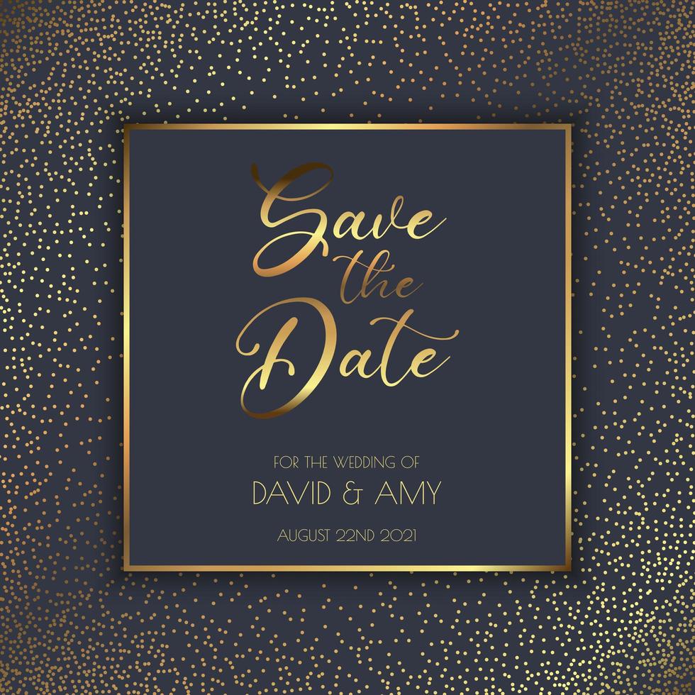 Save the date invitation template with black and gold vector