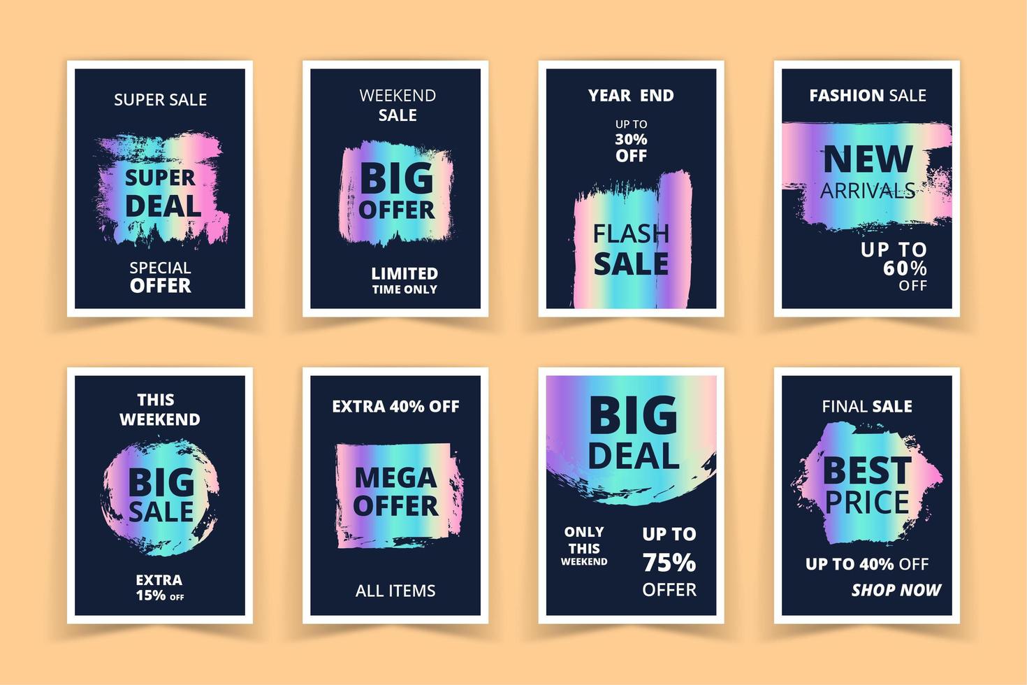 Holographic Sales Banners Set vector