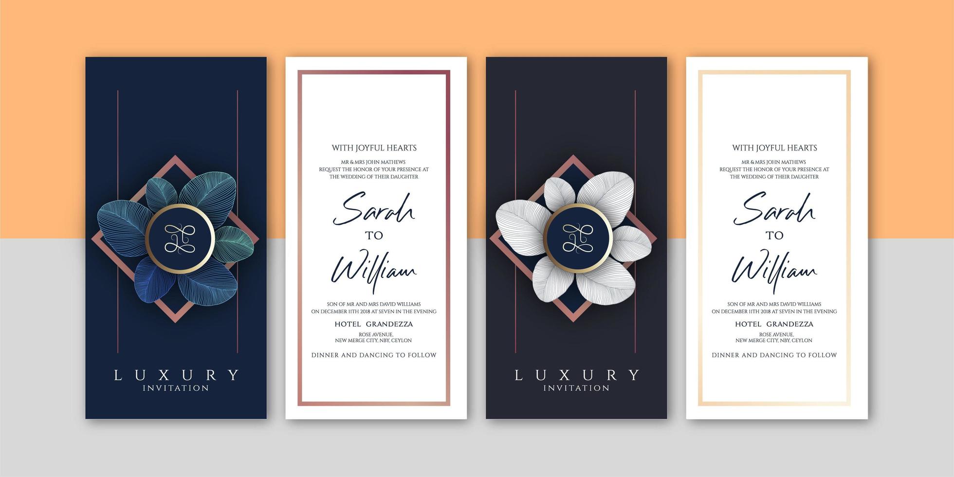 Luxury Flower Invitation Greenish Blue Set vector