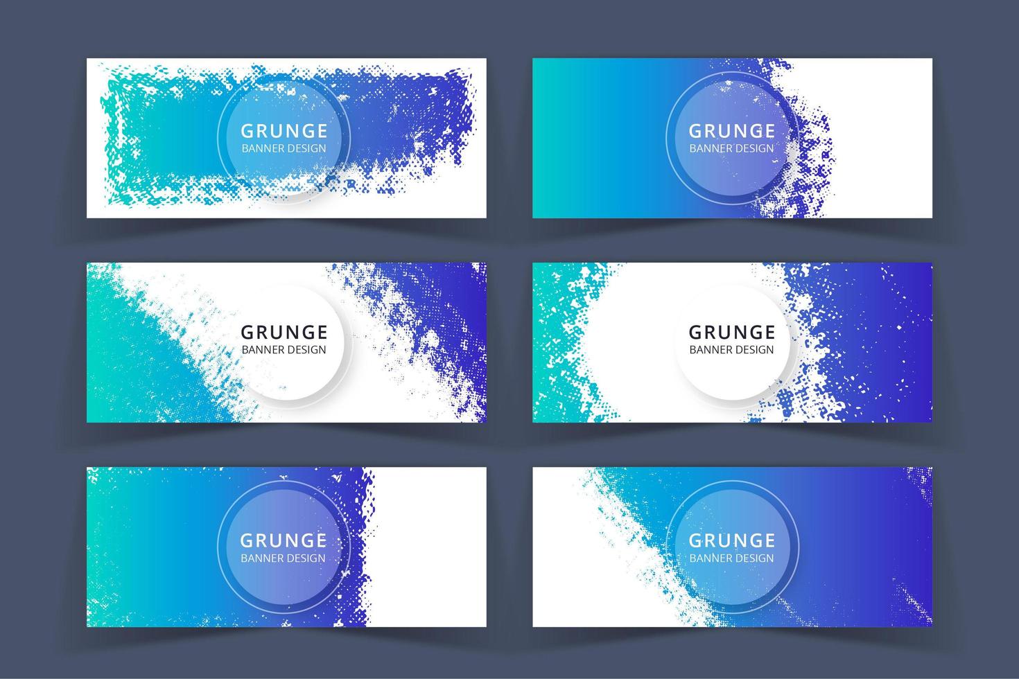 Grunge Art Blue Color Banners Set vector