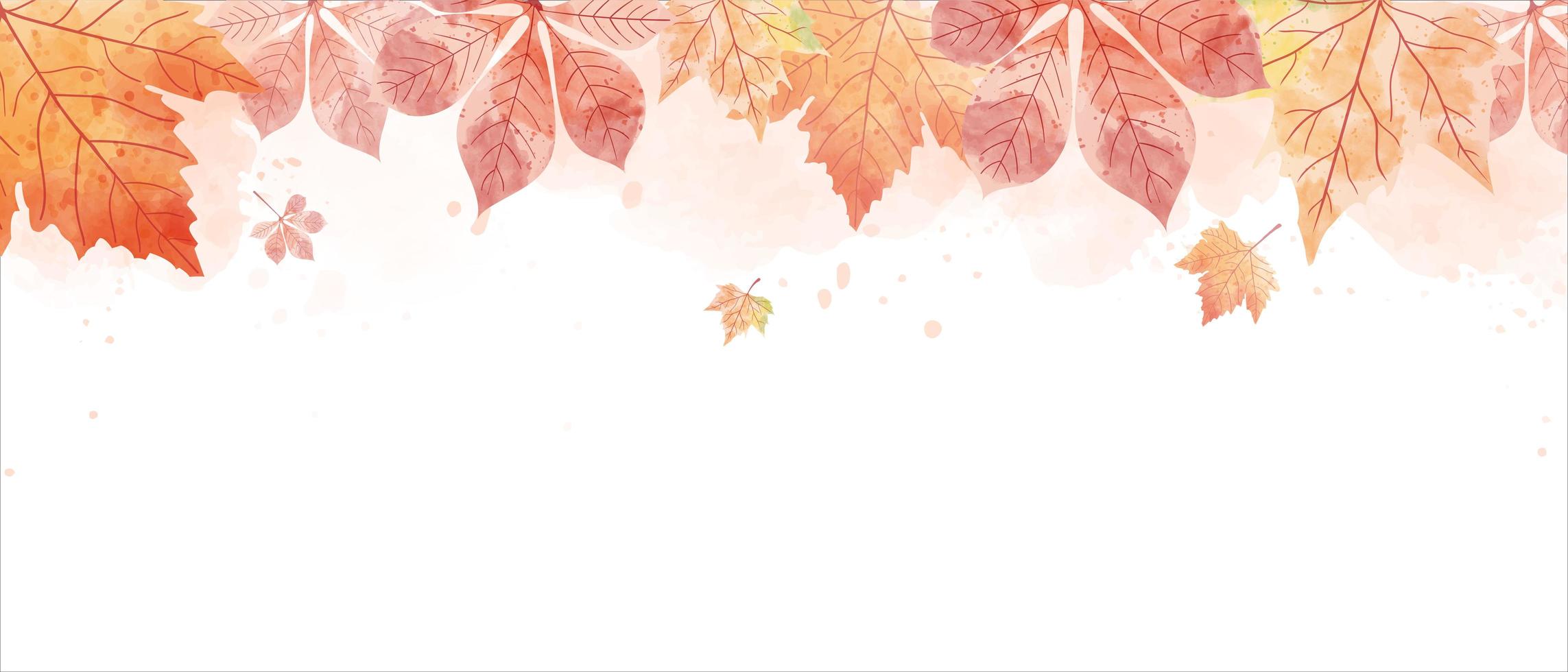 Watercolor drawing of falling red leaves in autumn season.  vector