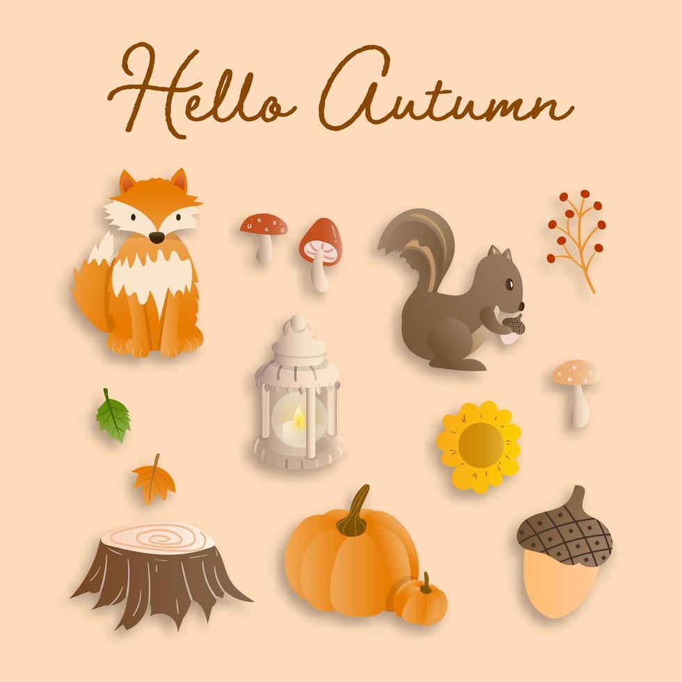 Cute nature elements in autumn season  vector