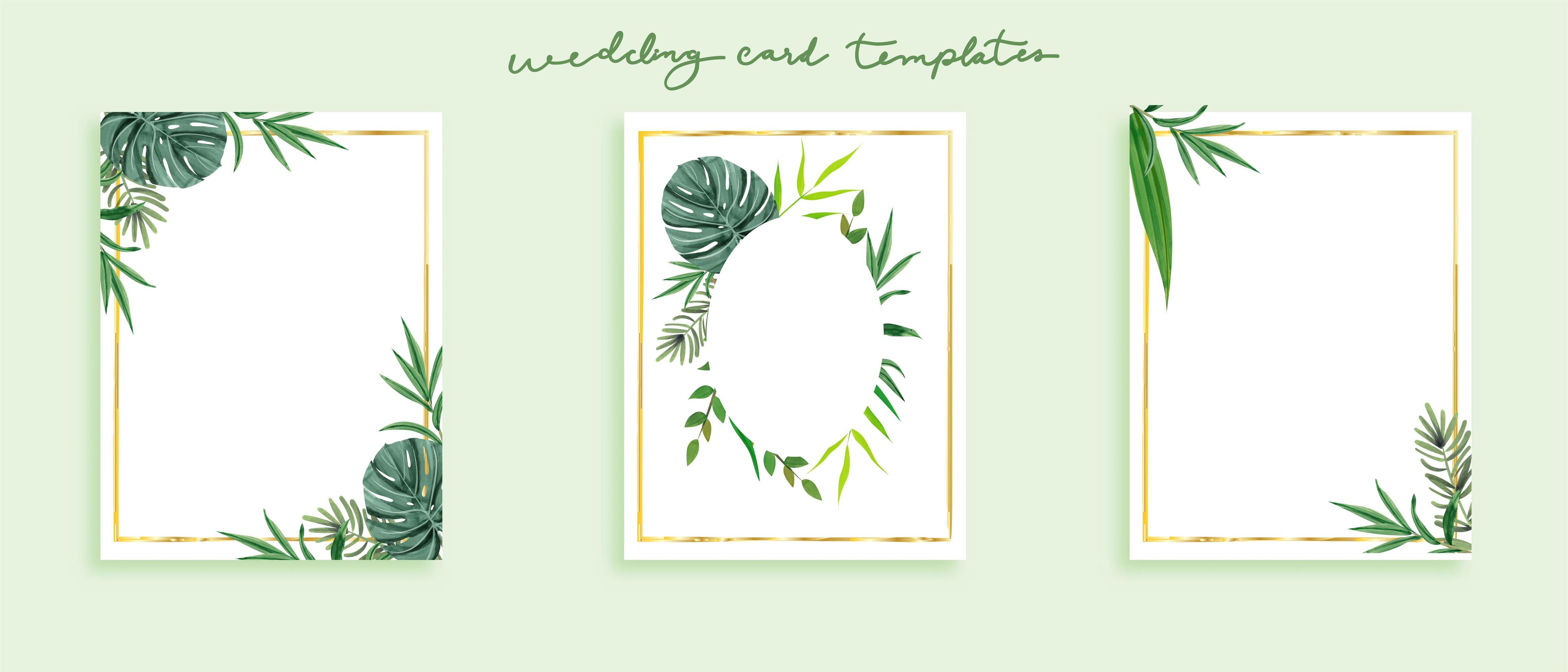Beautiful set of wedding card templates wild leaves in green theme vector