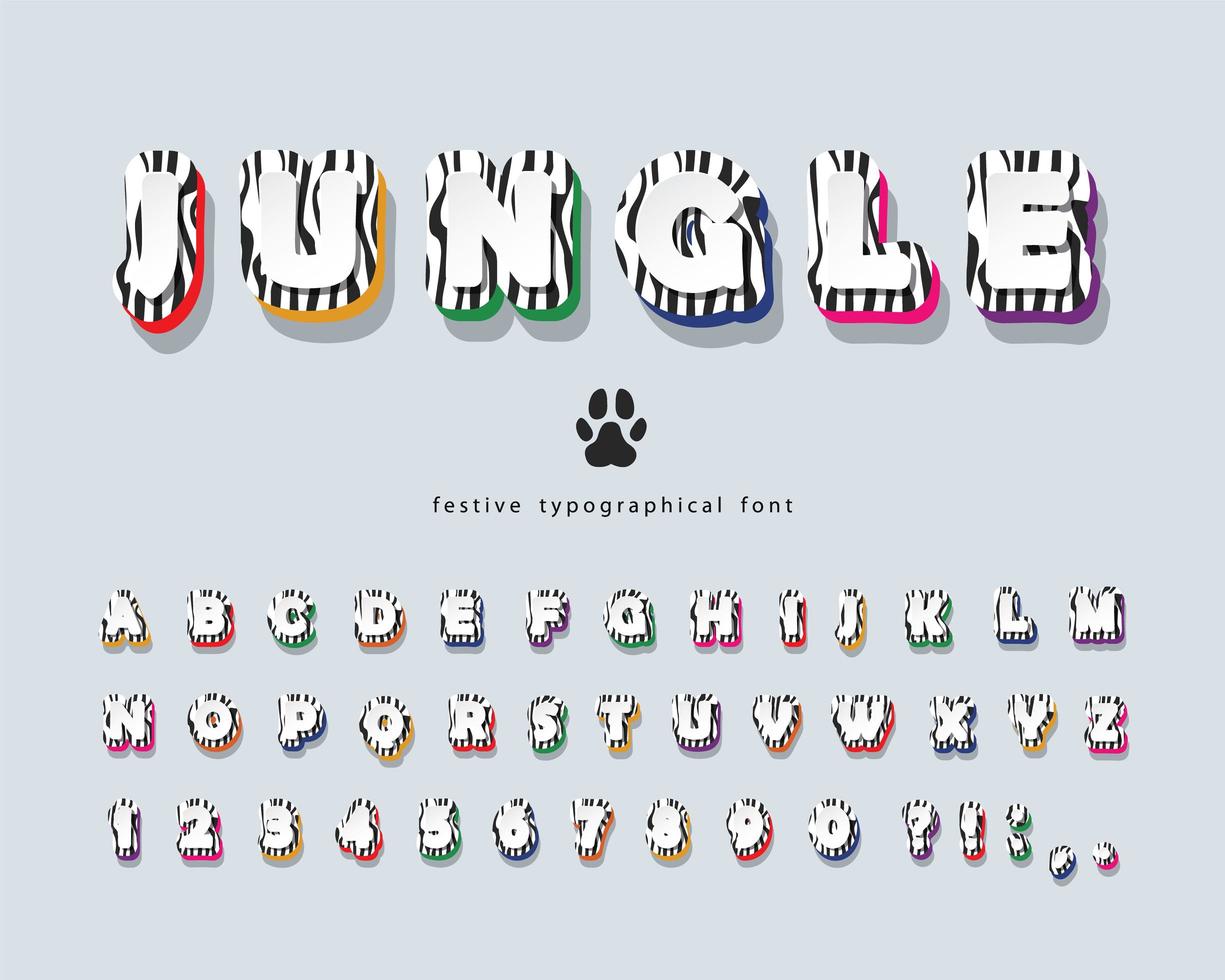 Jungle 3d Zebra skin colorful alphabet vector