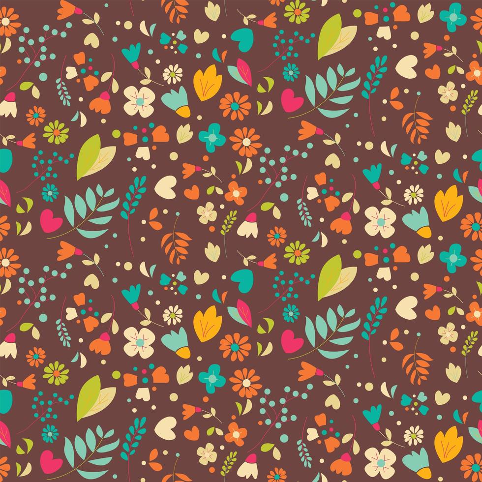 Bohemian hand drawn flowers, seamless pattern vector